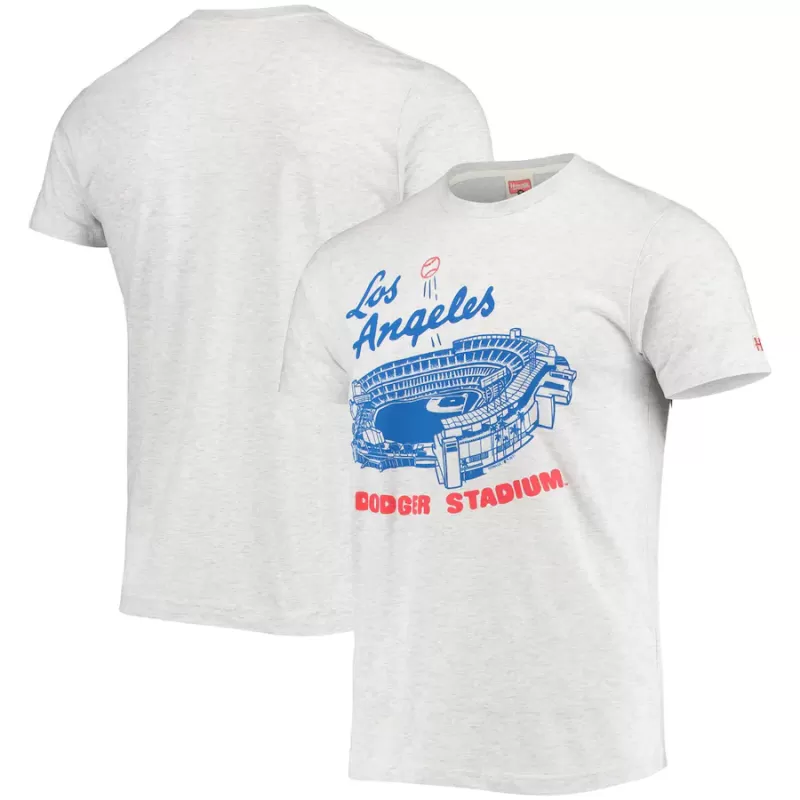 Men's Los Angeles Dodgers Homage Gray Dodger Stadium Tri-Blend T-Shirt Men's Los Angeles Dodgers Homage Gray Dodger Stadium Tri-Blend T-Shirt