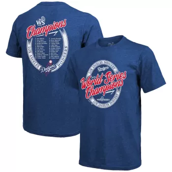 Men's Los Angeles Dodgers Majestic Threads Royal 2024 World Series Champions Tri-Blend Roster T-Shirt Men's Los Angeles Dodgers Majestic Threads Royal 2024 World Series Champions Tri-Blend Roster T-Shirt
