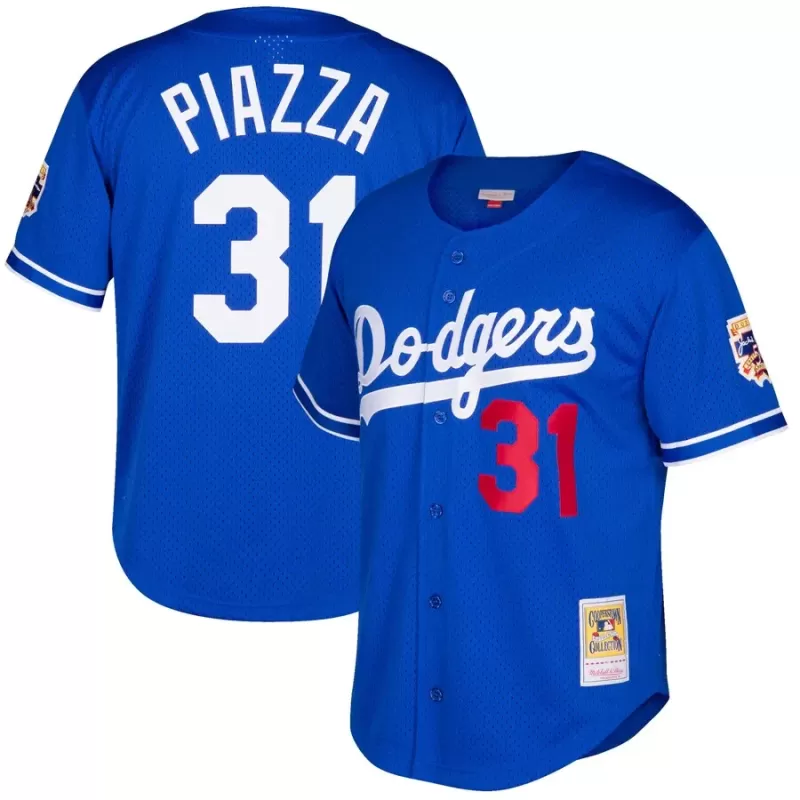 Men's Los Angeles Dodgers Mike Piazza Mitchell & Ness Royal Cooperstown Collection Mesh Batting Practice Button-Up Jersey Men's Los Angeles Dodgers Mike Piazza Mitchell & Ness Royal Cooperstown Collection Mesh Batting Practice Button-Up Jersey