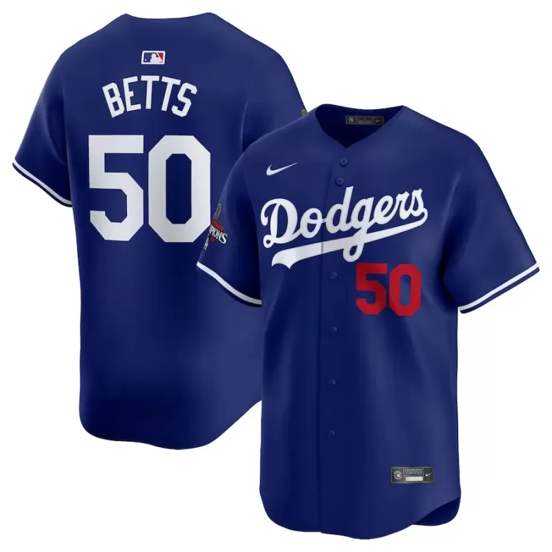 Men's Los Angeles Dodgers Mookie Betts Nike Royal 2024 World Series Champions Alternate Limited Player Jersey Men's Los Angeles Dodgers Mookie Betts Nike Royal 2024 World Series Champions Alternate Limited Player Jersey