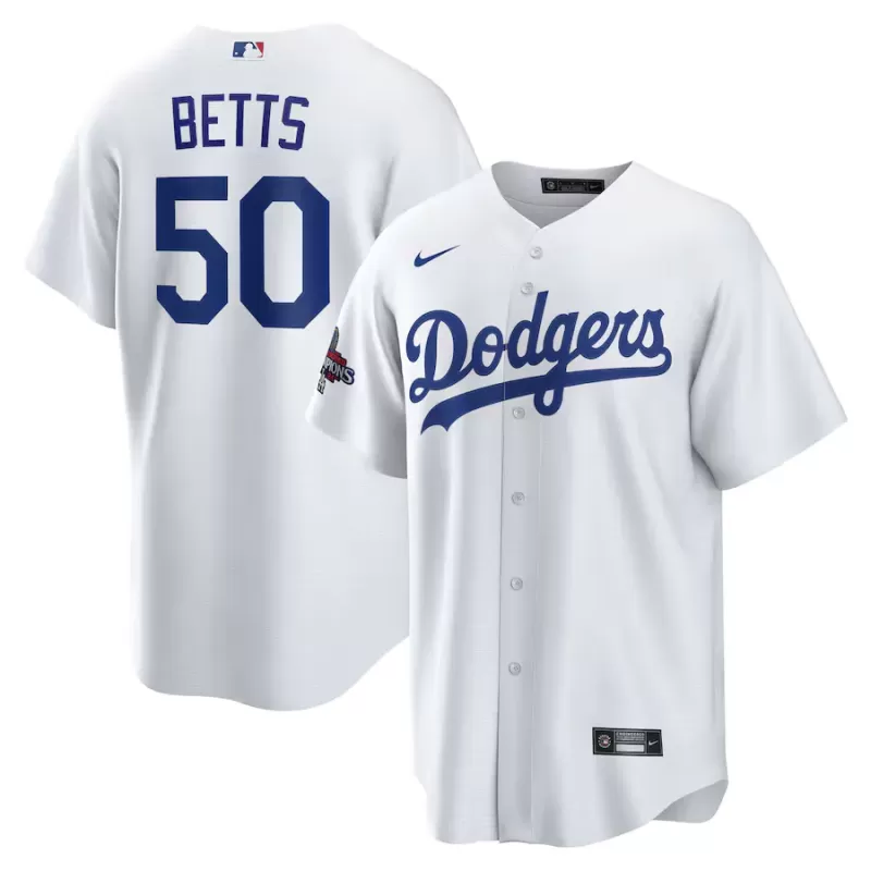 Men's Los Angeles Dodgers Mookie Betts Nike White 2024 World Series Champions Home Replica Player Jersey Men's Los Angeles Dodgers Mookie Betts Nike White 2024 World Series Champions Home Replica Player Jersey