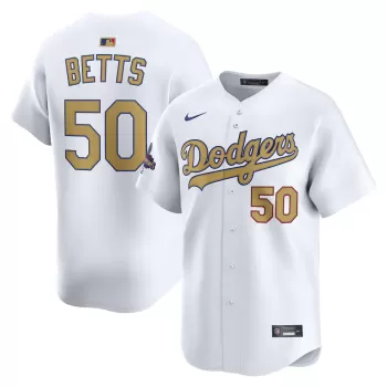 Men's Los Angeles Dodgers Mookie Betts Nike White 2025 Gold Collection Limited Jersey Men's Los Angeles Dodgers Mookie Betts Nike White 2025 Gold Collection Limited Jersey