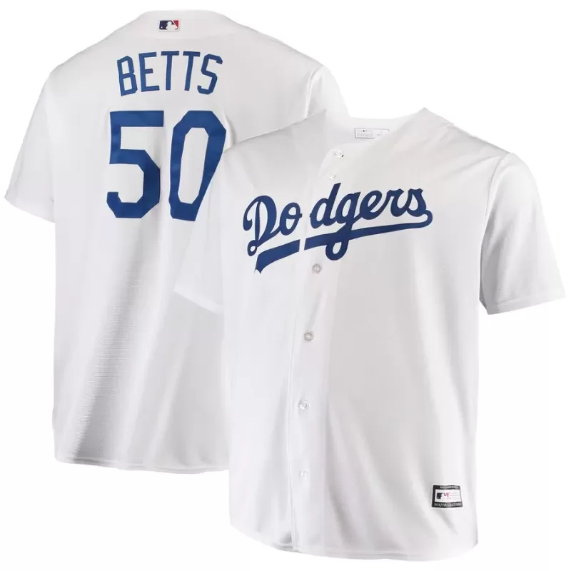 Men's Los Angeles Dodgers Mookie Betts White Big & Tall Replica Player Jersey Men's Los Angeles Dodgers Mookie Betts White Big & Tall Replica Player Jersey