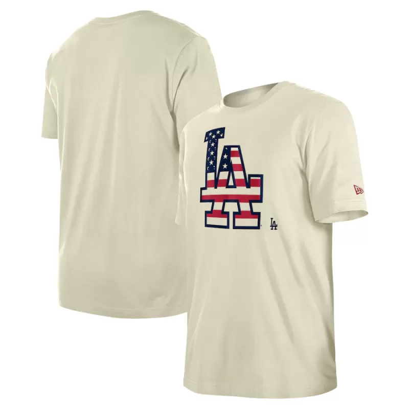Men's Los Angeles Dodgers New Era Cream Americana Flag Fill T-Shirt Men's Los Angeles Dodgers New Era Cream Americana Flag Fill T-Shirt