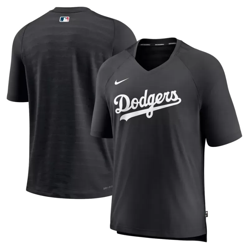 Men's Los Angeles Dodgers Nike Black Authentic Collection Pregame Raglan Performance V-Neck T-Shirt