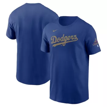 Men's Los Angeles Dodgers Nike Royal 2025 Gold Collection Wordmark T-Shirt Men's Los Angeles Dodgers Nike Royal 2025 Gold Collection Wordmark T-Shirt