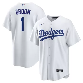 Men's Los Angeles Dodgers Nike White #1 Groom Home Replica Jersey Men's Los Angeles Dodgers Nike White #1 Groom Home Replica Jersey