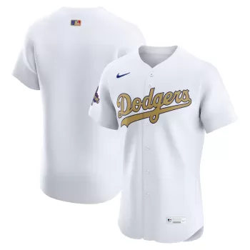 Men's Los Angeles Dodgers Nike White 2025 Gold Collection Elite Jersey Men's Los Angeles Dodgers Nike White 2025 Gold Collection Elite Jersey