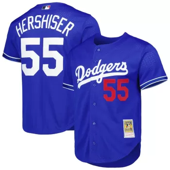 Men's Los Angeles Dodgers Orel Hershiser Mitchell & Ness Royal Cooperstown Collection Mesh Batting Practice Button-Up Jersey Men's Los Angeles Dodgers Orel Hershiser Mitchell & Ness Royal Cooperstown Collection Mesh Batting Practice Button-Up Jersey