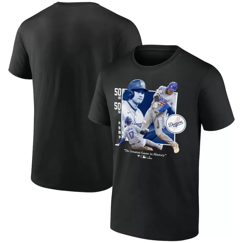 Men's Los Angeles Dodgers Shohei Ohtani Black Greatest Game T-Shirt Men's Los Angeles Dodgers Shohei Ohtani Black Greatest Game T-Shirt