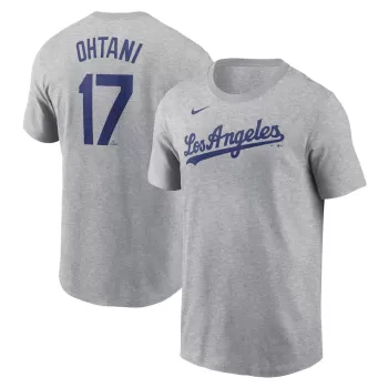 Men's Los Angeles Dodgers Shohei Ohtani Nike Gray 2024 Fuse Name & Number T-Shirt Men's Los Angeles Dodgers Shohei Ohtani Nike Gray 2024 Fuse Name & Number T-Shirt