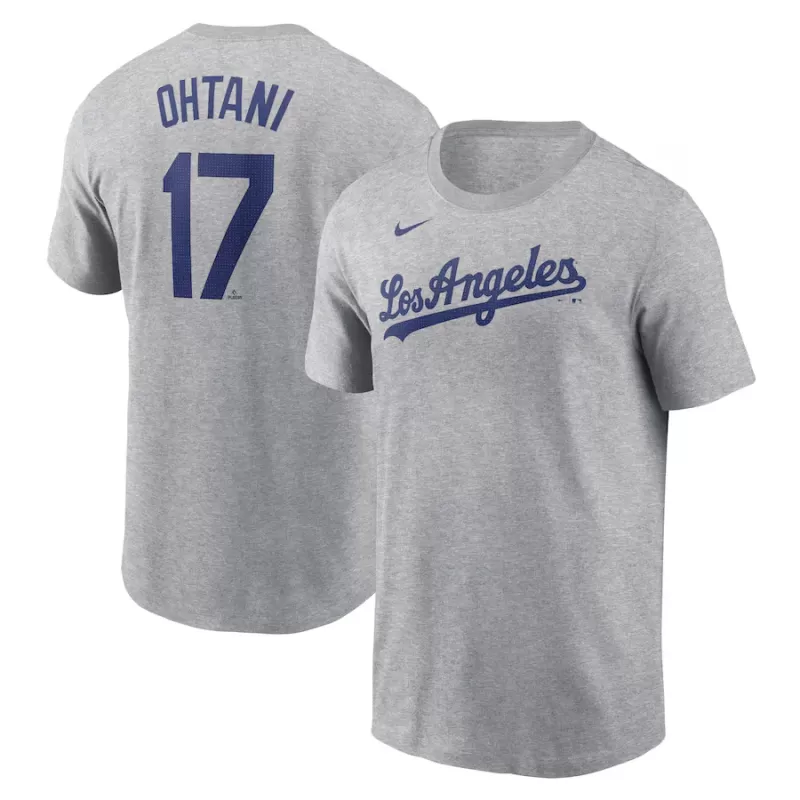 Men's Los Angeles Dodgers Shohei Ohtani Nike Gray 2024 Fuse Name & Number T-Shirt Men's Los Angeles Dodgers Shohei Ohtani Nike Gray 2024 Fuse Name & Number T-Shirt