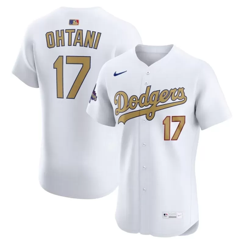 Men's Los Angeles Dodgers Shohei Ohtani Nike White 2025 Gold Collection Elite Jersey Men's Los Angeles Dodgers Shohei Ohtani Nike White 2025 Gold Collection Elite Jersey