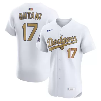 Men's Los Angeles Dodgers Shohei Ohtani Nike White 2025 Gold Collection Elite Jersey Men's Los Angeles Dodgers Shohei Ohtani Nike White 2025 Gold Collection Elite Jersey