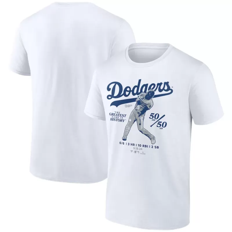 Men's Los Angeles Dodgers Shohei Ohtani White 6 for 6 T-Shirt Men's Los Angeles Dodgers Shohei Ohtani White 6 for 6 T-Shirt