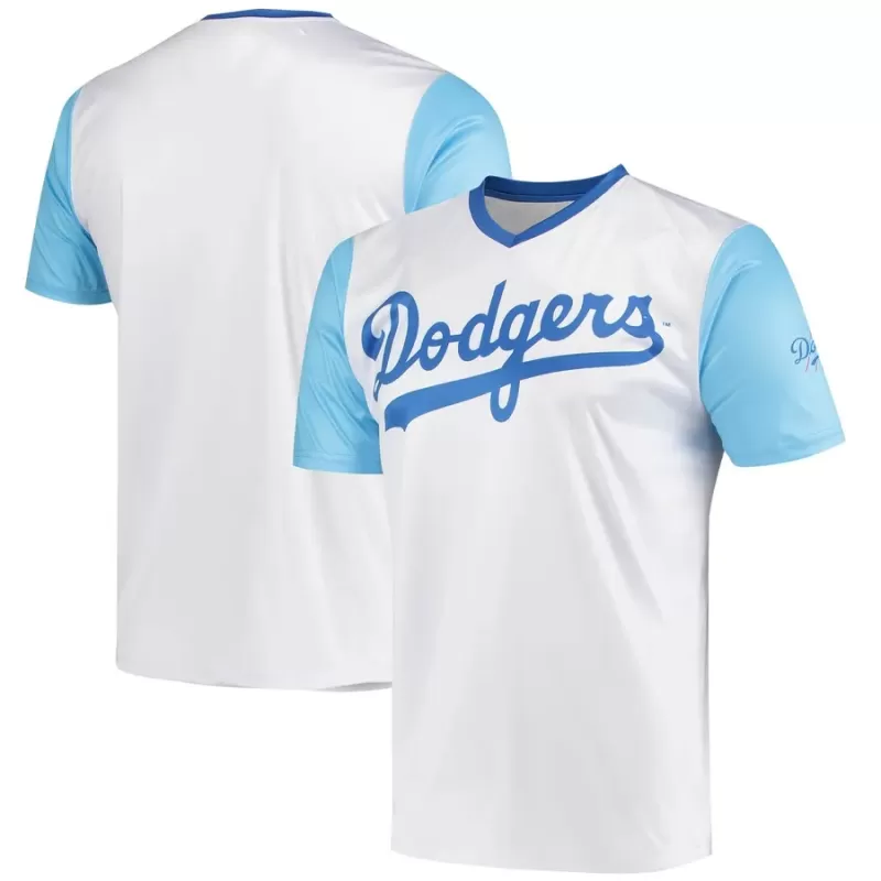 Men's Los Angeles Dodgers Stitches White Cooperstown Collection Wordmark V-Neck Jersey Men's Los Angeles Dodgers Stitches White Cooperstown Collection Wordmark V-Neck Jersey