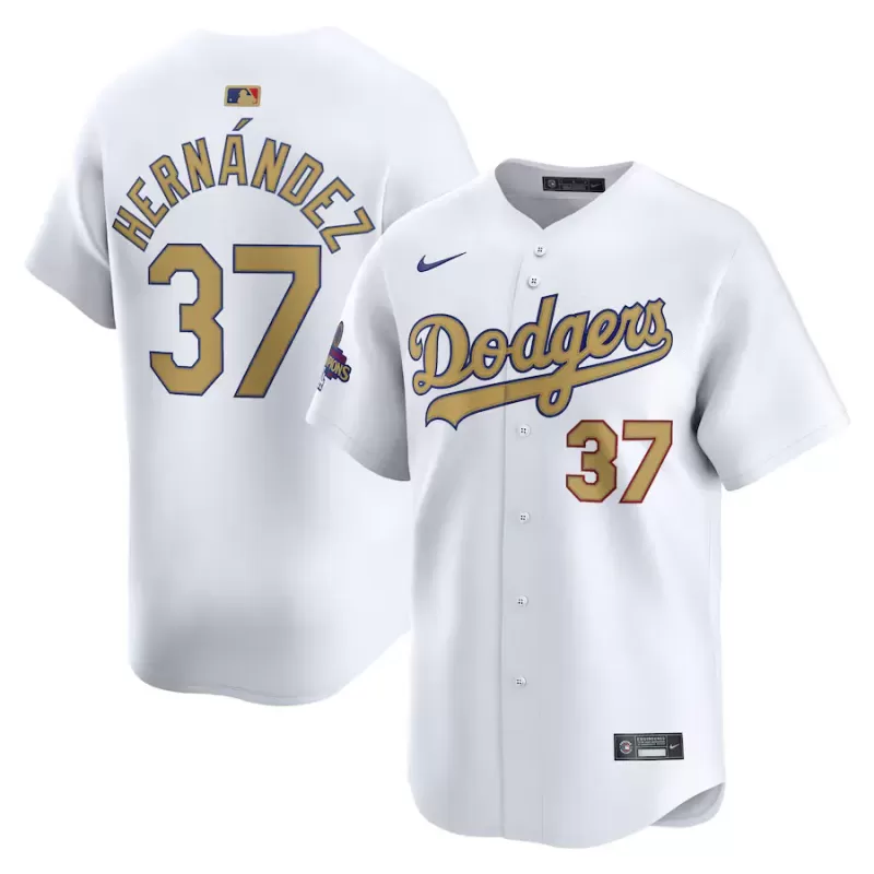 Men's Los Angeles Dodgers Teoscar Hernandez Nike White 2025 Gold Collection Limited Jersey Men's Los Angeles Dodgers Teoscar Hernandez Nike White 2025 Gold Collection Limited Jersey