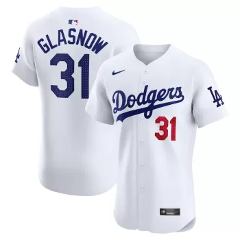 Men's Los Angeles Dodgers Tyler Glasnow Nike White Home Elite Player Jersey Men's Los Angeles Dodgers Tyler Glasnow Nike White Home Elite Player Jersey