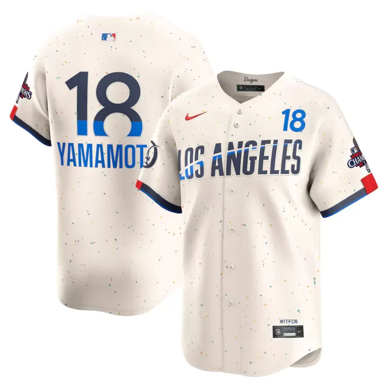 Men's Los Angeles Dodgers Yoshinobu Yamamoto Nike Cream 2024 World Series Champions City Connect Limited Player Jersey Men's Los Angeles Dodgers Yoshinobu Yamamoto Nike Cream 2024 World Series Champions City Connect Limited Player Jersey