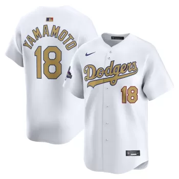 Men's Los Angeles Dodgers Yoshinobu Yamamoto Nike White 2025 Gold Collection Limited Jersey Men's Los Angeles Dodgers Yoshinobu Yamamoto Nike White 2025 Gold Collection Limited Jersey