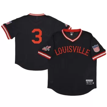 Men's Louisville Black Caps #3 Rings & Crwns Black Mesh Replica V-Neck Jersey Men's Louisville Black Caps #3 Rings & Crwns Black Mesh Replica V-Neck Jersey