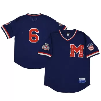 Men's Memphis Red Sox #6 Rings & Crwns Navy Mesh Replica V-Neck Jersey Men's Memphis Red Sox #6 Rings & Crwns Navy Mesh Replica V-Neck Jersey