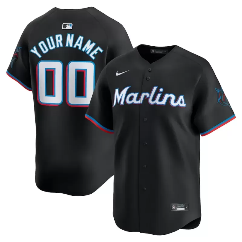 Men's Miami Marlins Nike Black Alternate Limited Custom Jersey Men's Miami Marlins Nike Black Alternate Limited Custom Jersey