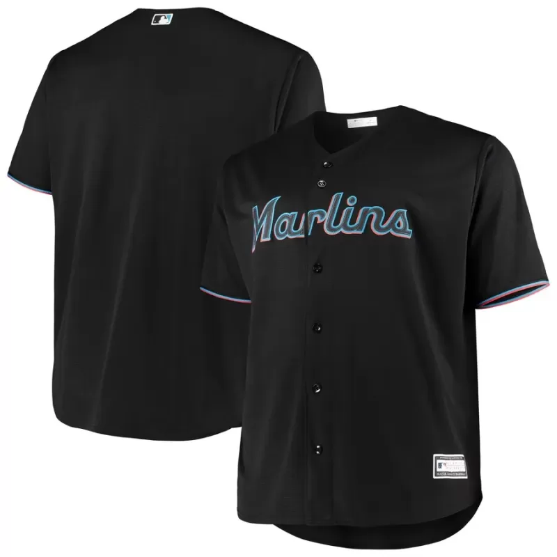 Men's Miami Marlins Black Big & Tall Replica Team Jersey Men's Miami Marlins Black Big & Tall Replica Team Jersey