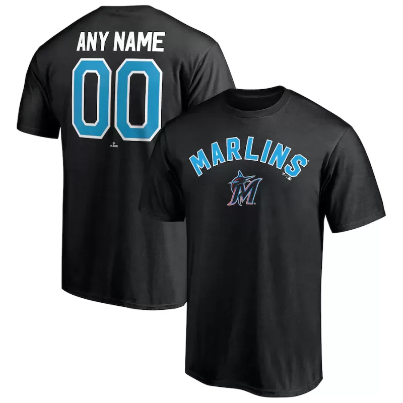 Men's Miami Marlins Black Personalized Team Winning Streak Name & Number T-Shirt Men's Miami Marlins Black Personalized Team Winning Streak Name & Number T-Shirt