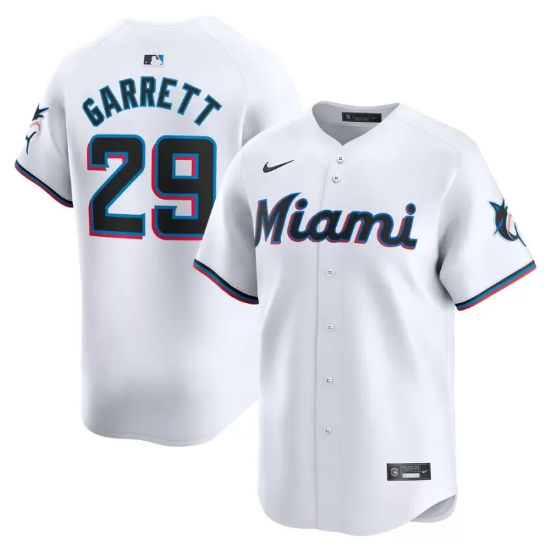 Men's Miami Marlins Braxton Garrett Nike White Home Limited Player Jersey Men's Miami Marlins Braxton Garrett Nike White Home Limited Player Jersey