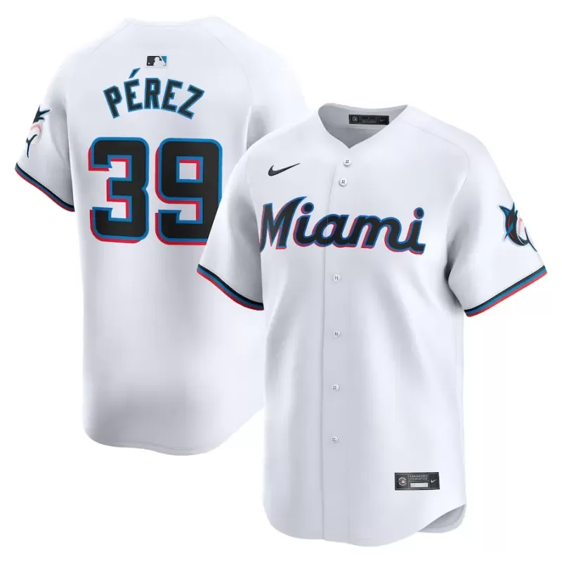 Men's Miami Marlins Eury Pérez Nike White Home Limited Player Jersey Men's Miami Marlins Eury Pérez Nike White Home Limited Player Jersey