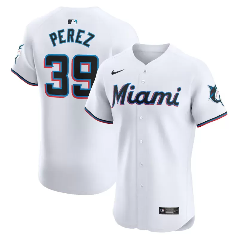 Men's Miami Marlins Eury Perez Nike White Home Elite Player Jersey Men's Miami Marlins Eury Perez Nike White Home Elite Player Jersey