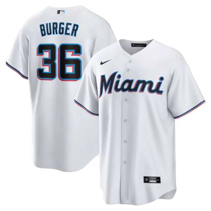 Men's Miami Marlins Jake Burger Nike White Home Replica Team Jersey Men's Miami Marlins Jake Burger Nike White Home Replica Team Jersey