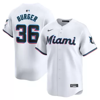 Men's Miami Marlins Jake Burger Nike White Home Limited Player Jersey Men's Miami Marlins Jake Burger Nike White Home Limited Player Jersey