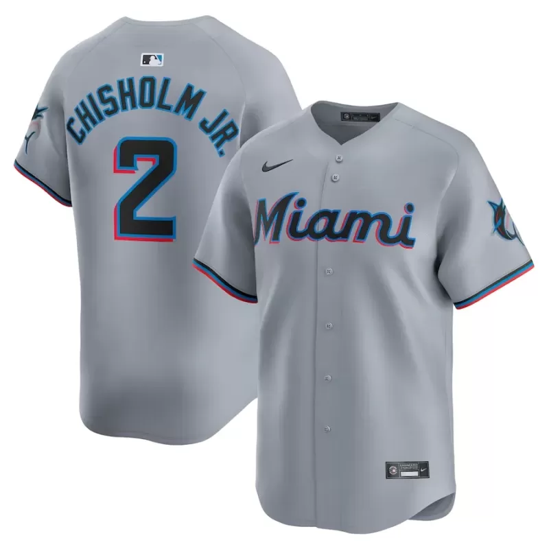 Men's Miami Marlins Jazz Chisholm Jr. Nike Gray Road Limited Player Jersey Men's Miami Marlins Jazz Chisholm Jr. Nike Gray Road Limited Player Jersey