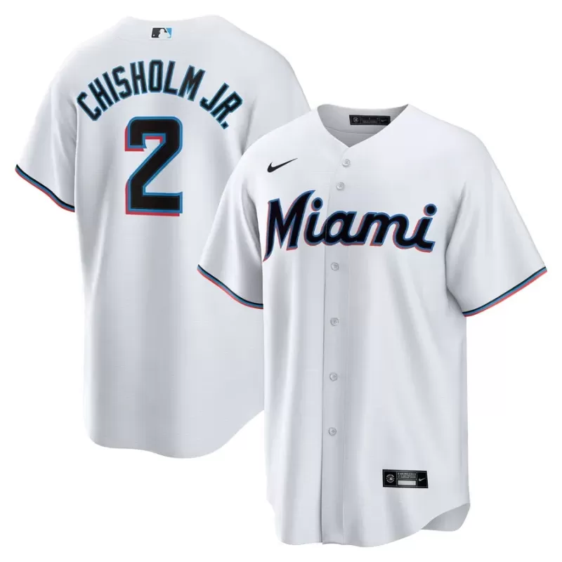 Men's Miami Marlins Jazz Chisholm Jr. Nike White Home Replica Player Jersey Men's Miami Marlins Jazz Chisholm Jr. Nike White Home Replica Player Jersey