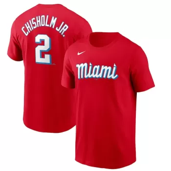 Men's Miami Marlins Jazz Chisholm Nike Red City Connect Name & Number T-Shirt Men's Miami Marlins Jazz Chisholm Nike Red City Connect Name & Number T-Shirt
