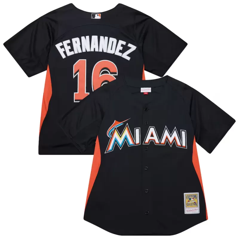 Men's Miami Marlins Jose Fernandez Mitchell & Ness Black Authentic Batting Practice Jersey Men's Miami Marlins Jose Fernandez Mitchell & Ness Black Authentic Batting Practice Jersey