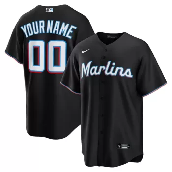 Men's Miami Marlins Nike Black Alternate Custom Replica 2.0 Jersey Men's Miami Marlins Nike Black Alternate Custom Replica 2.0 Jersey