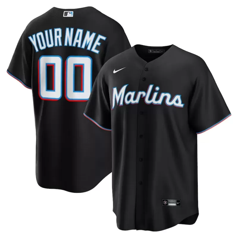 Men's Miami Marlins Nike Black Alternate Custom Replica 2.0 Jersey Men's Miami Marlins Nike Black Alternate Custom Replica 2.0 Jersey