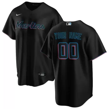 Men's Miami Marlins Nike Black Alternate Replica Custom Jersey Men's Miami Marlins Nike Black Alternate Replica Custom Jersey