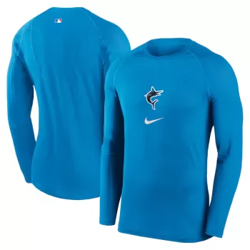 Men's Miami Marlins Nike Blue City Connect Base Layer Raglan Long Sleeve Performance T-Shirt