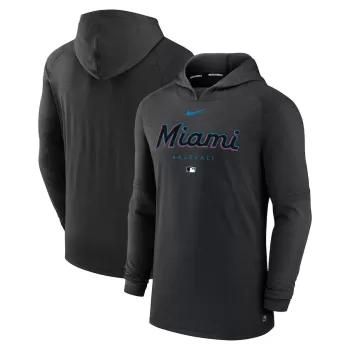 Men's Miami Marlins Nike Heather Black Authentic Collection Early Work Tri-Blend Performance Pullover Hoodie Men's Miami Marlins Nike Heather Black Authentic Collection Early Work Tri-Blend Performance Pullover Hoodie