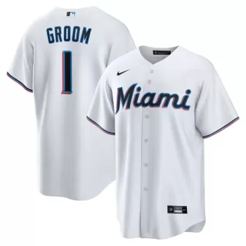 Men's Miami Marlins Nike White #1 Groom Home Replica Jersey Men's Miami Marlins Nike White #1 Groom Home Replica Jersey