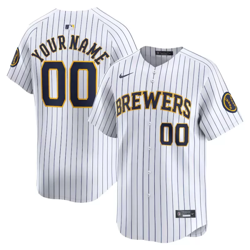 Men's Milwaukee Brewers Nike White Alternate Limited Custom Jersey Men's Milwaukee Brewers Nike White Alternate Limited Custom Jersey