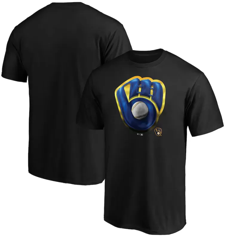 Men's Milwaukee Brewers Black Midnight Mascot Logo T-Shirt Men's Milwaukee Brewers Black Midnight Mascot Logo T-Shirt