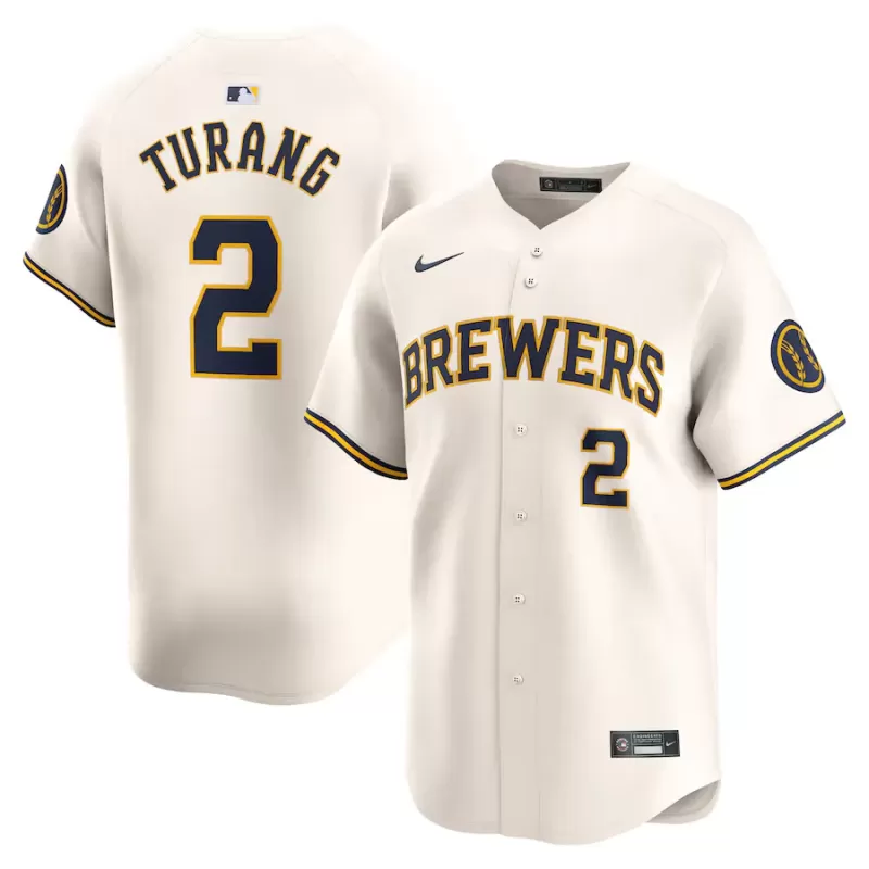 Men's Milwaukee Brewers Brice Turang Nike Cream Home Limited Player Jersey Men's Milwaukee Brewers Brice Turang Nike Cream Home Limited Player Jersey