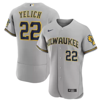 Men's Milwaukee Brewers Christian Yelich Nike Gray Road Authentic Player Logo Jersey