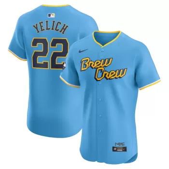 Men's Milwaukee Brewers Christian Yelich Nike Powder Blue City Connect Elite Player Jersey Men's Milwaukee Brewers Christian Yelich Nike Powder Blue City Connect Elite Player Jersey