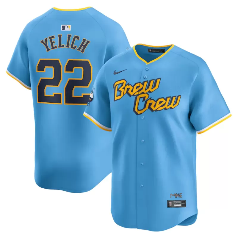 Men's Milwaukee Brewers Christian Yelich Nike Powder Blue City Connect Limited Player Jersey Men's Milwaukee Brewers Christian Yelich Nike Powder Blue City Connect Limited Player Jersey
